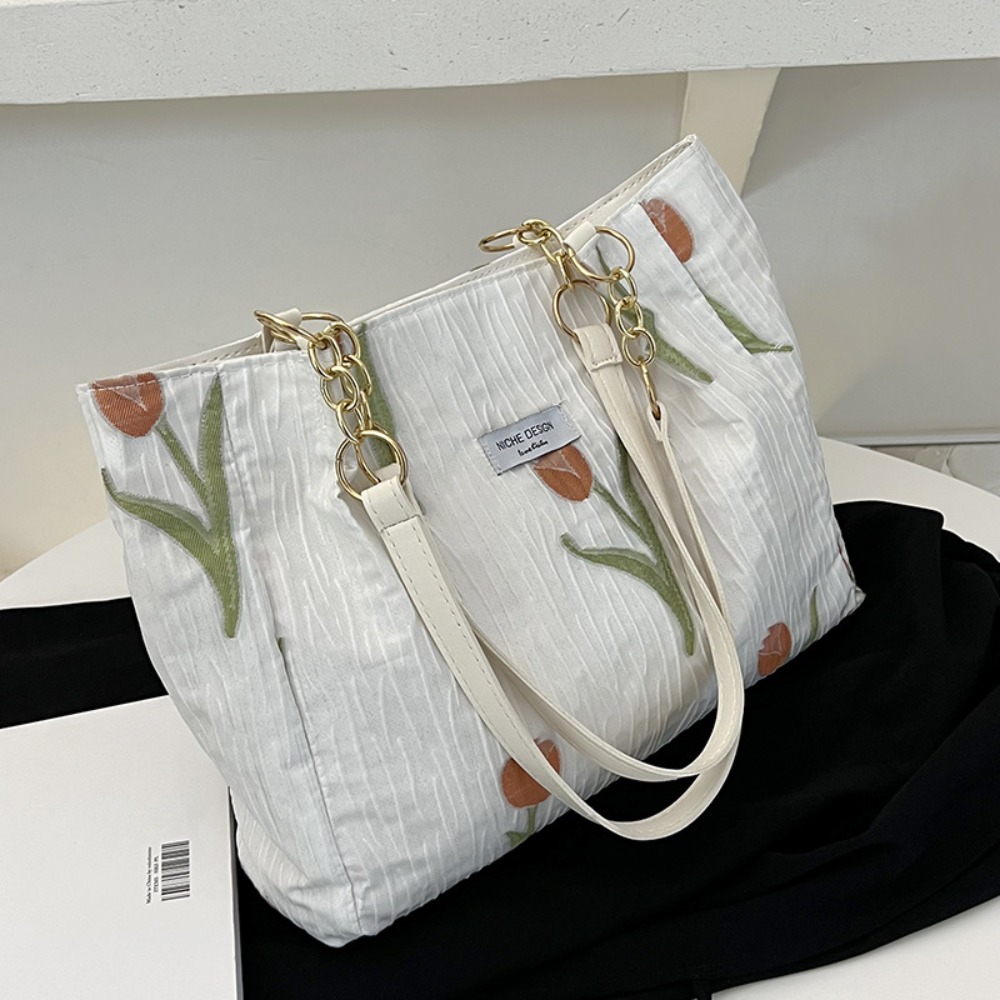 France Women's Handbags Trend Designer Floral Bags Tulip The Tote Bag Spring Summer Pearl Sac A Main Femme Shoulder Bag
