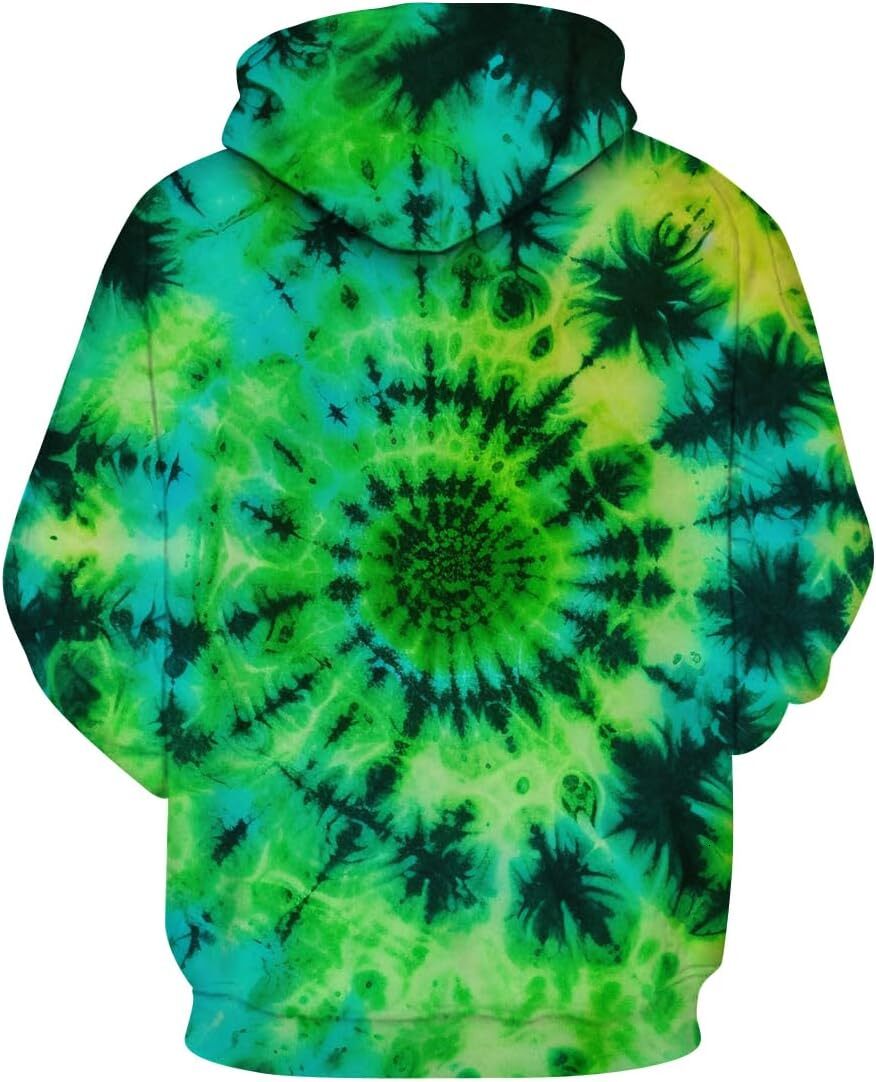 Hoodie for Mens Womens Tie-Dye Hoodie - Art Abstract Theme, Colorful Graphic Sweatshirt Graphic Cool green vortex pattern