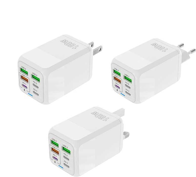 US/EU/UK 6-port mobile phone charger fast charging adapter 150W 4 USB 2 Type C Wall Fast Charger for iPhone Y241106