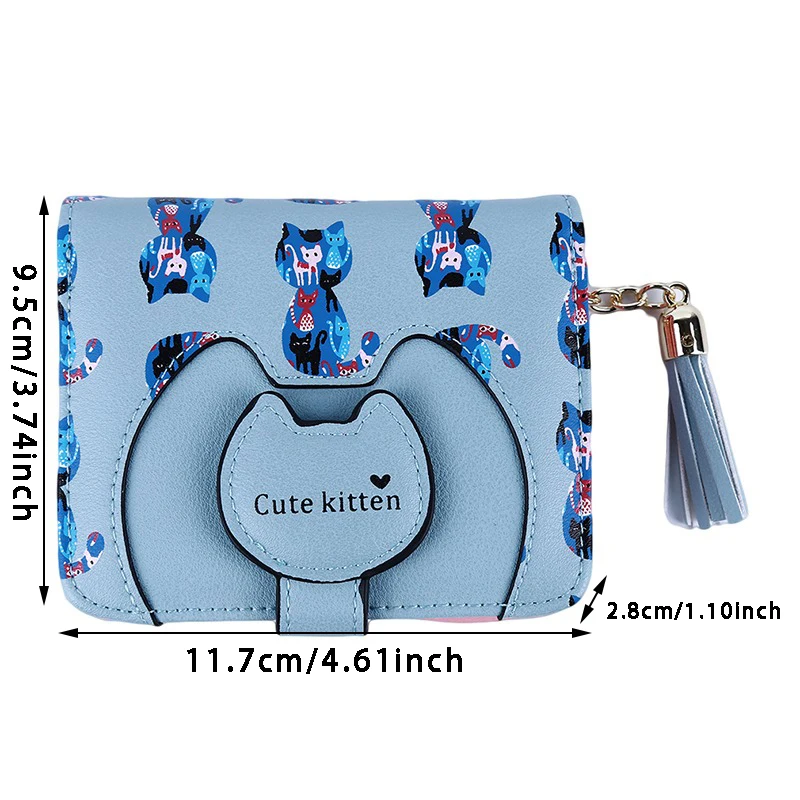 Japanese Cute Cat Girls Wallet Short Student ID Bank Card Holder Money Bag Zipper Wallets For Women Key Storage Purse Coin Purse