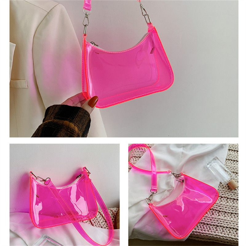Transparent Vintage Handbags Crossbody Bag for Women Candy Color Fashion Mini Shoulder Messenger Bag PVC Jelly Tote Underarm Bag