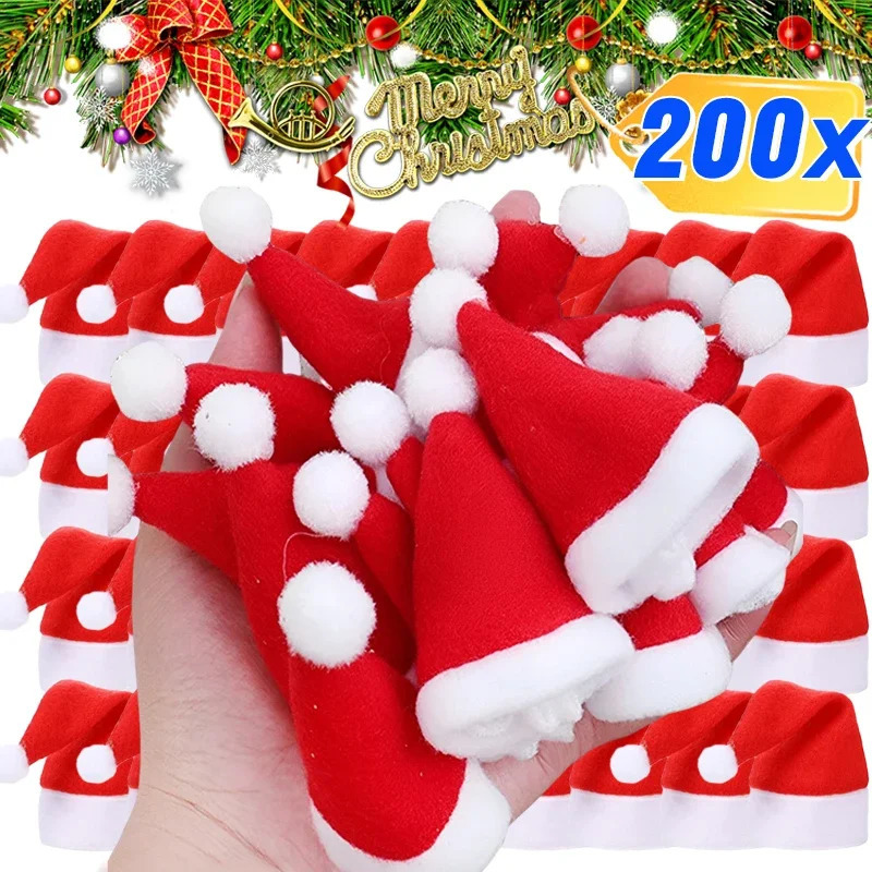 Mini Christmas hat velvet wine bottle cap lollipop cap Christmas cutlery rack hat wrapping Christmas party table decoration gift 241106