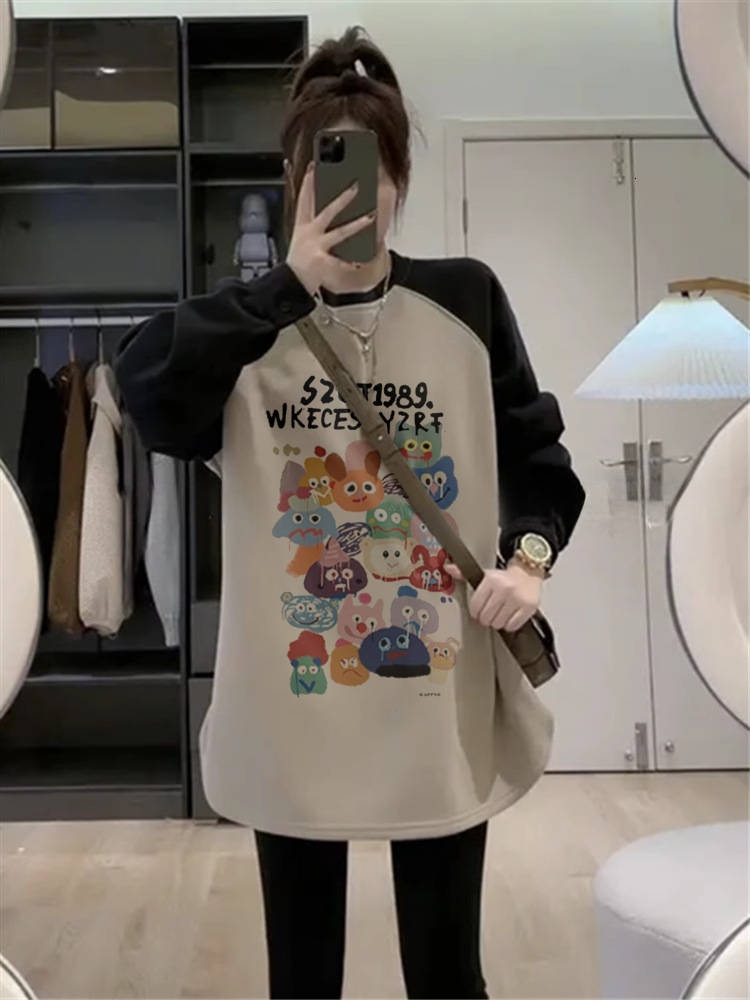 Black hooded jacket women's winter new designer American loose and lazy style mid long sleeved top
