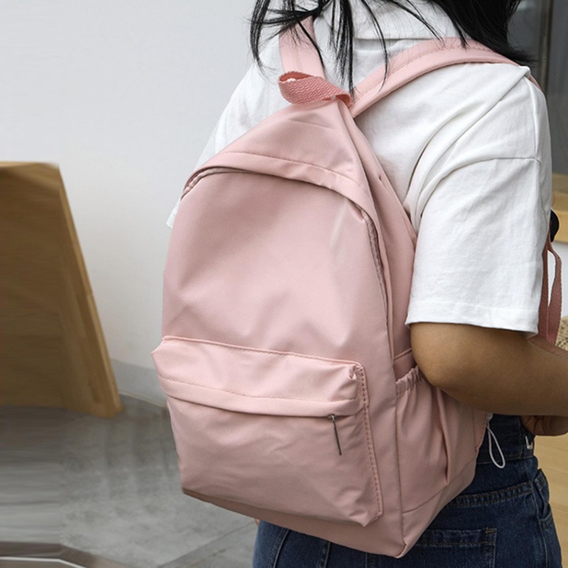 Simple Solid Color Backpack Women 2024 Nylon School Bags For Teenager Girls Bookbag Lady Travel Backbag Shoulder Bag