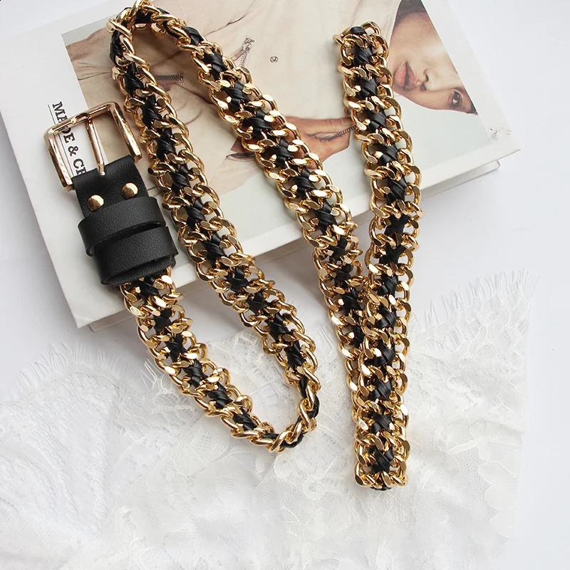 25cm Fashion Metal Womens Belt Decoration Simple Stitching Waist Chain for Women Alloy Braided 240401