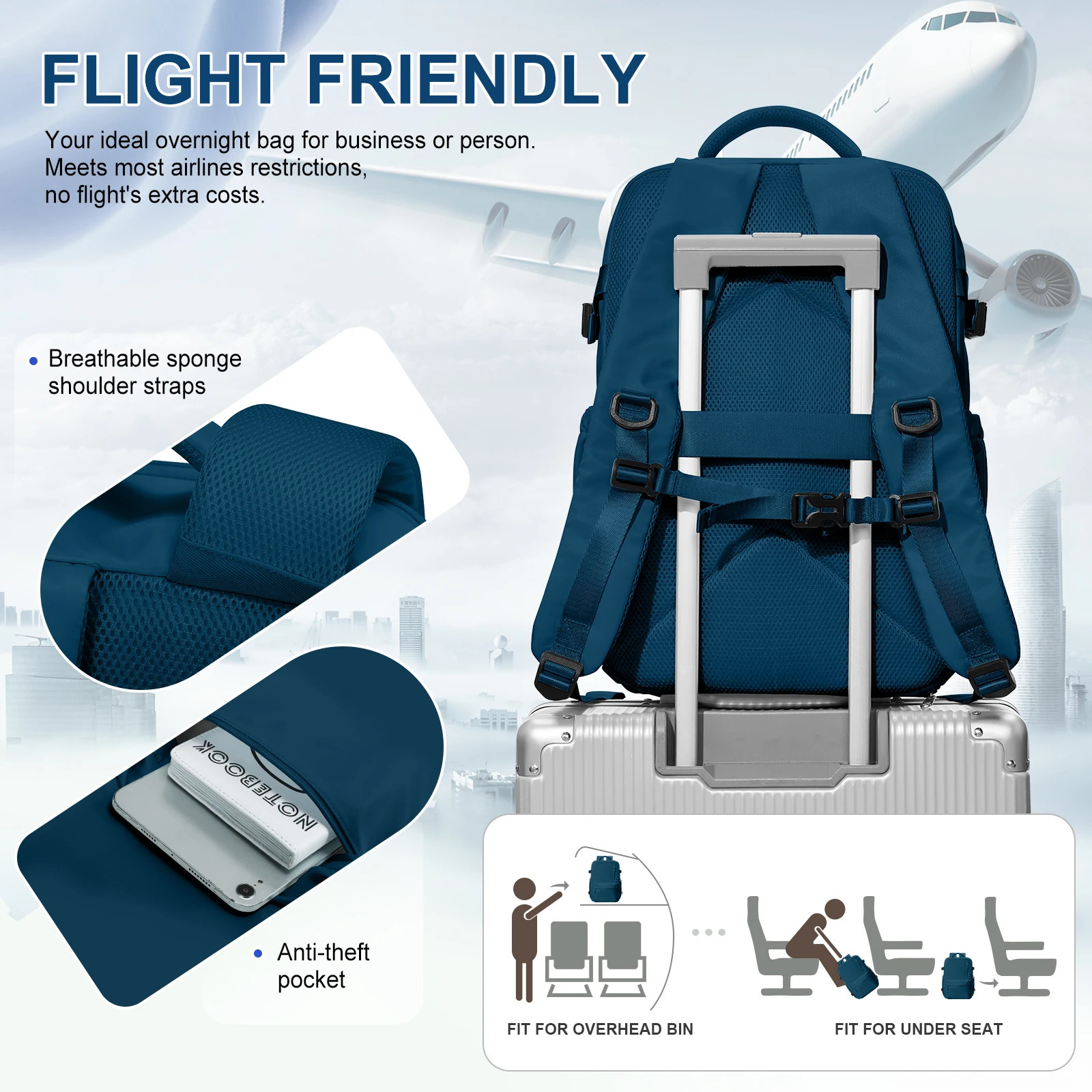 Womens aviation travel backpack personal belongings bag aviation cabin bag waterproof laptop backpack college leisure school backpack 241106