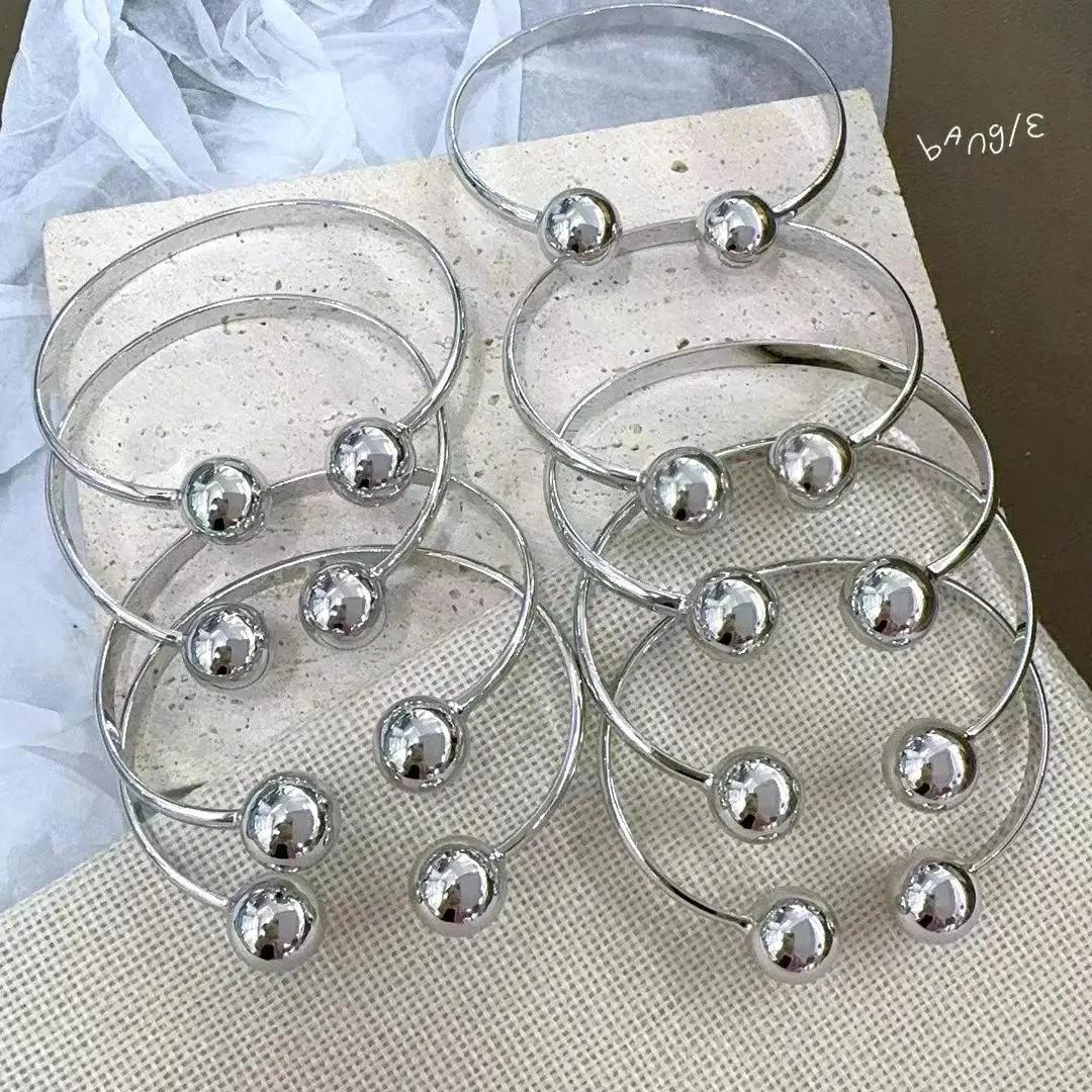 5 fashionable and simple gold-plated double ball open cuff bracelets suitable for women men and party jewelry 241107