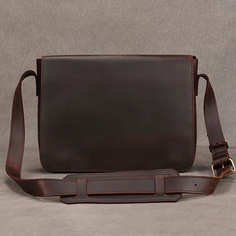 Mens Genuine Leather Shoulder Bag Crazy Horse Crossbody High Quality School bags Messenger for men male 241106