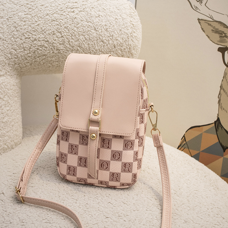Fashion Women Crossbody Bag Ladies Plaid Pattern Travel Mobile Phone Pouch Casual Handbag With Adjustable Strap