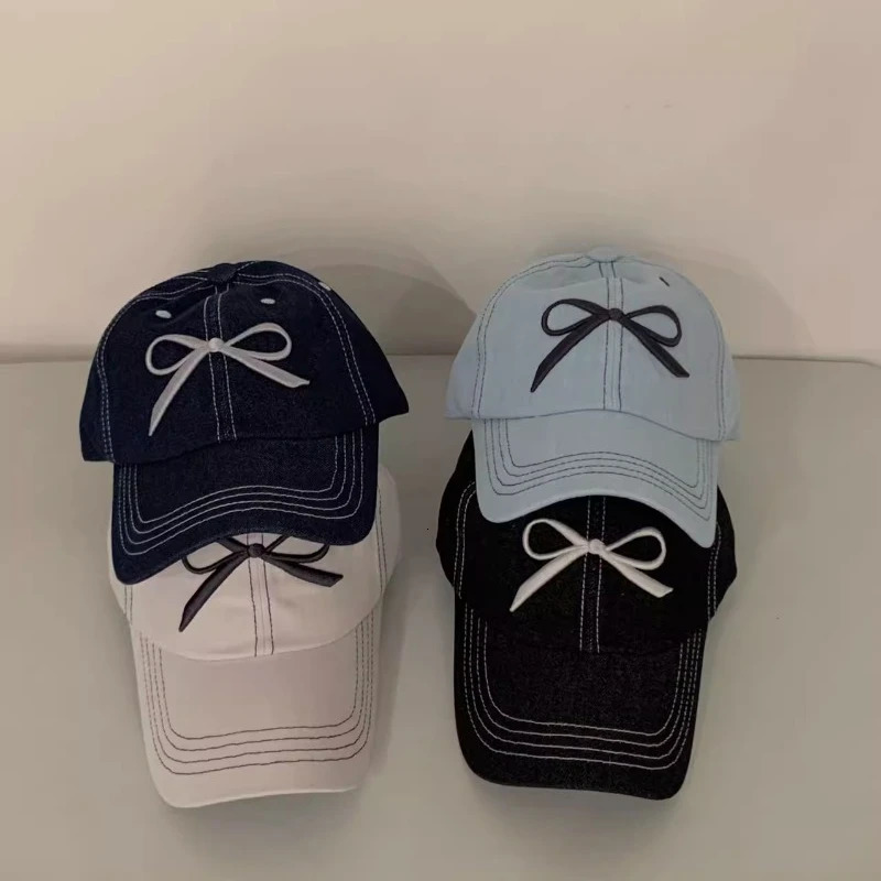 Korean Y2k Bow Embroidered Hat Suitable for Spring and Summer Travel Edition Fashionable Sweet and Beautiful Baseball Hat 241107