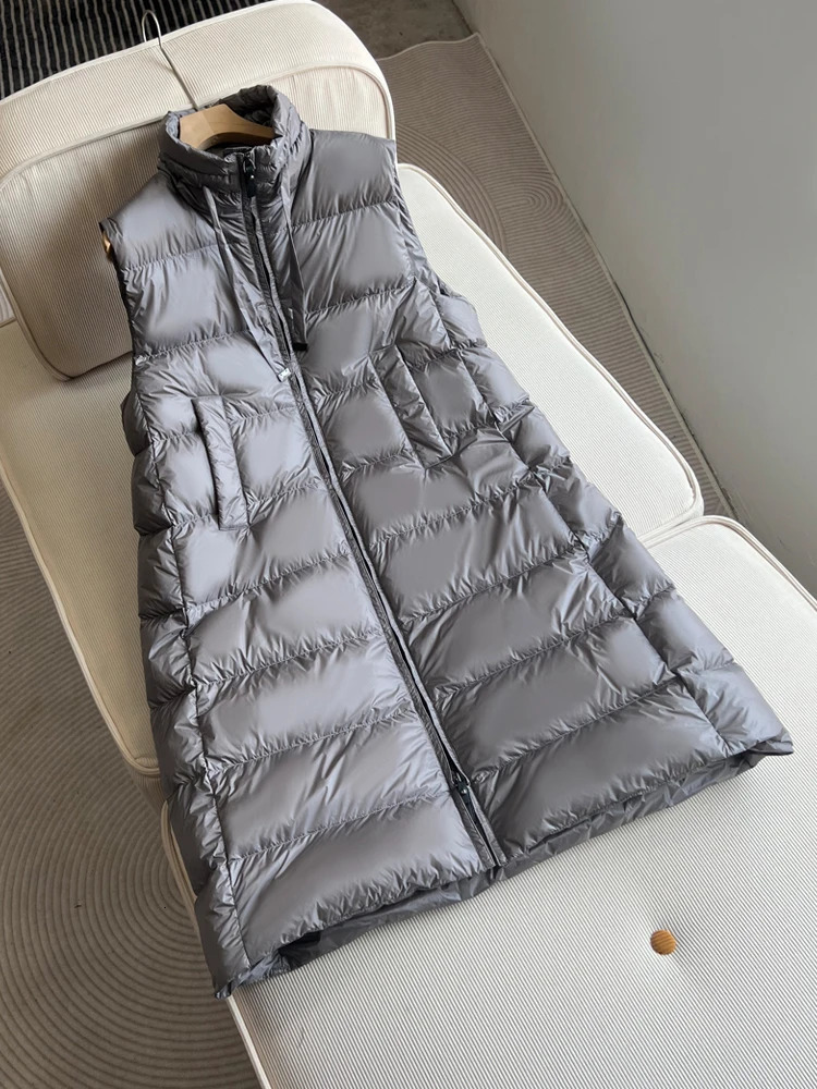 Autumn Winter Grey Brown Warm Long Down Jacket Casual INKEO 3O231 241107