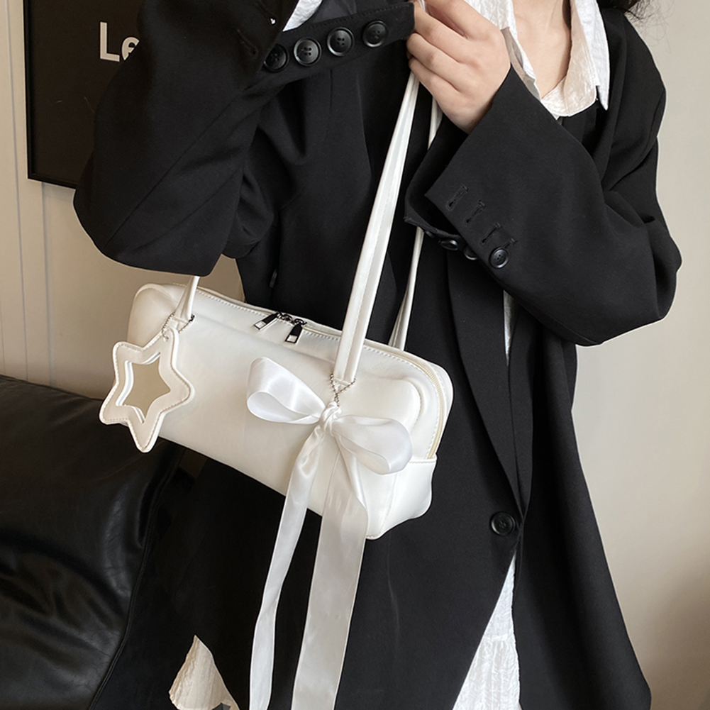 Women Fashion Bow Shoulder Bag Large Capacity PU Leather Vintage Armpit Bags Solid Color Retro Commuting Bag Single Shoulder Bag