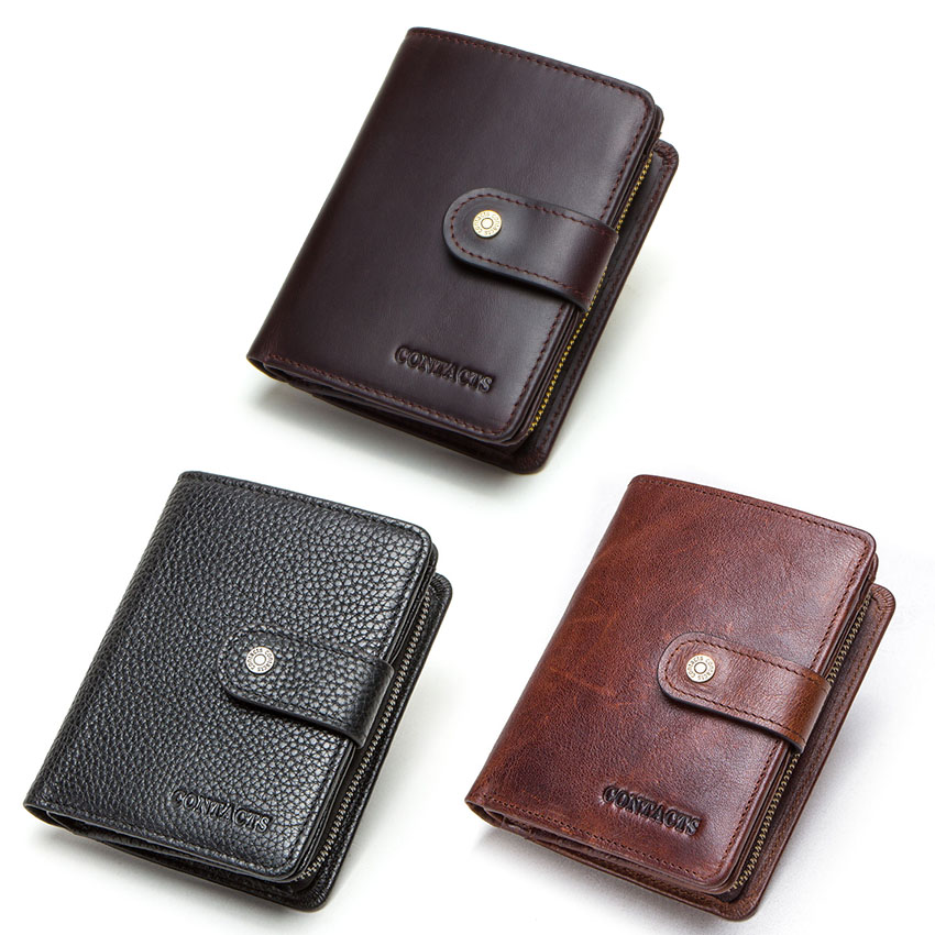 CONTACT'S genuine leather RFID men's wallet short coin purse small hasp walet partmon male short wallets men high quality cuzdan