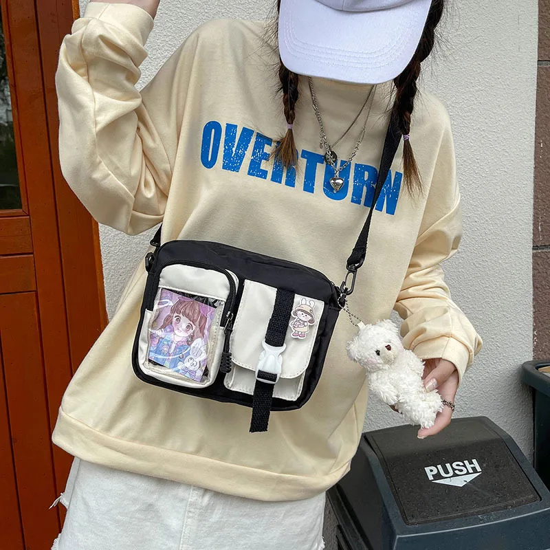 Kawaii Girls Bag Fashion Student Women Cute Canvas Bag Mutipockets Transparent Crossbody Bags Woman New Shoulder Bag Bolsa Mujer