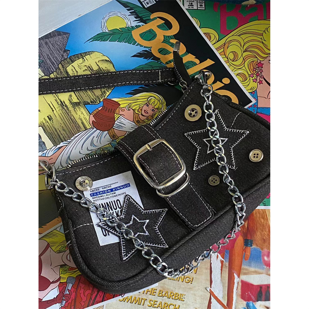 1/2/3PCS Y2k Fashion Women's Handbags Stars Pattern Cool Underarm Bag Fashion Canvas Female Small Shoulder Bags Chain Tote