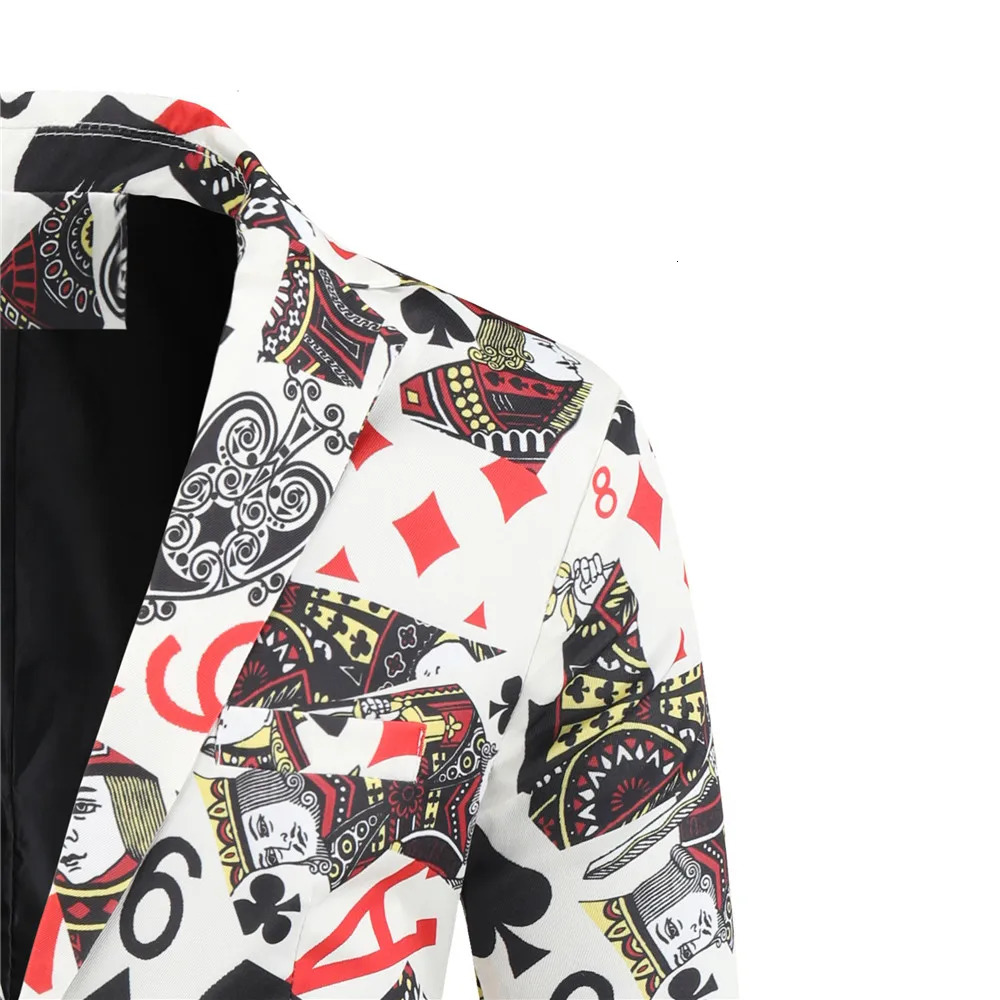 Poker card printing fun mens jacket Korean fashion party ball costume mens retro suit jacket 241106