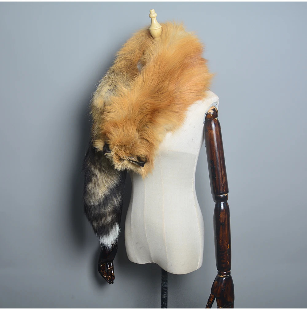 Winter Warm Large Real Fox Fur Collar Natural Fur Coat Scarves Women Men Jackets Hood Shawl Decor Female Neck Scarf Wraps 241107