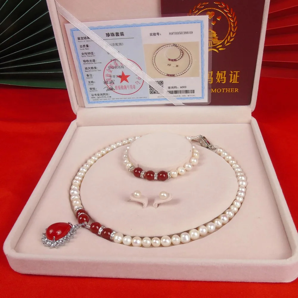 HON Natural Freshwater Pearl Necklace Ruby Bone Marrow Pearl Shaped Pendant Bracelet Earrings Jewelry Birthday Gift 241106