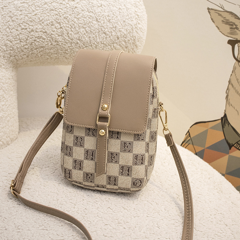 Fashion Women Crossbody Bag Ladies Plaid Pattern Travel Mobile Phone Pouch Casual Handbag With Adjustable Strap