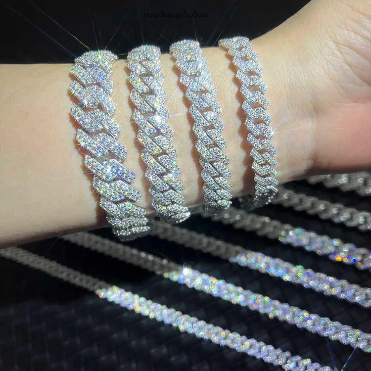 RTS Mossanite Fine Jewelry 2rows 8mm-15mm S Sier GRA Moissanite VVS Lab Dia Cuban Bracelet Free shipping