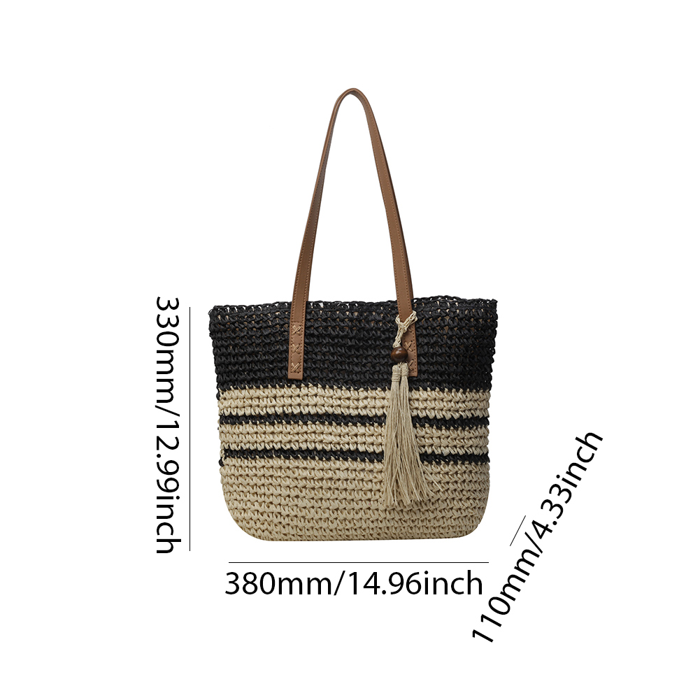 Women Straw Woven Tote Bag Fashion Woven Handbag Large Capacity Handwoven Shoulder Bag Weaving Shoulder Bag for Travel Vacation