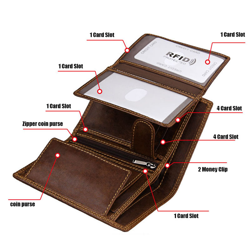 Classic Men's Wallet Vintage Genuine Leather Wallet for Men High Quality Cow Skin Business Credit Card Holder Men's Coin Purse