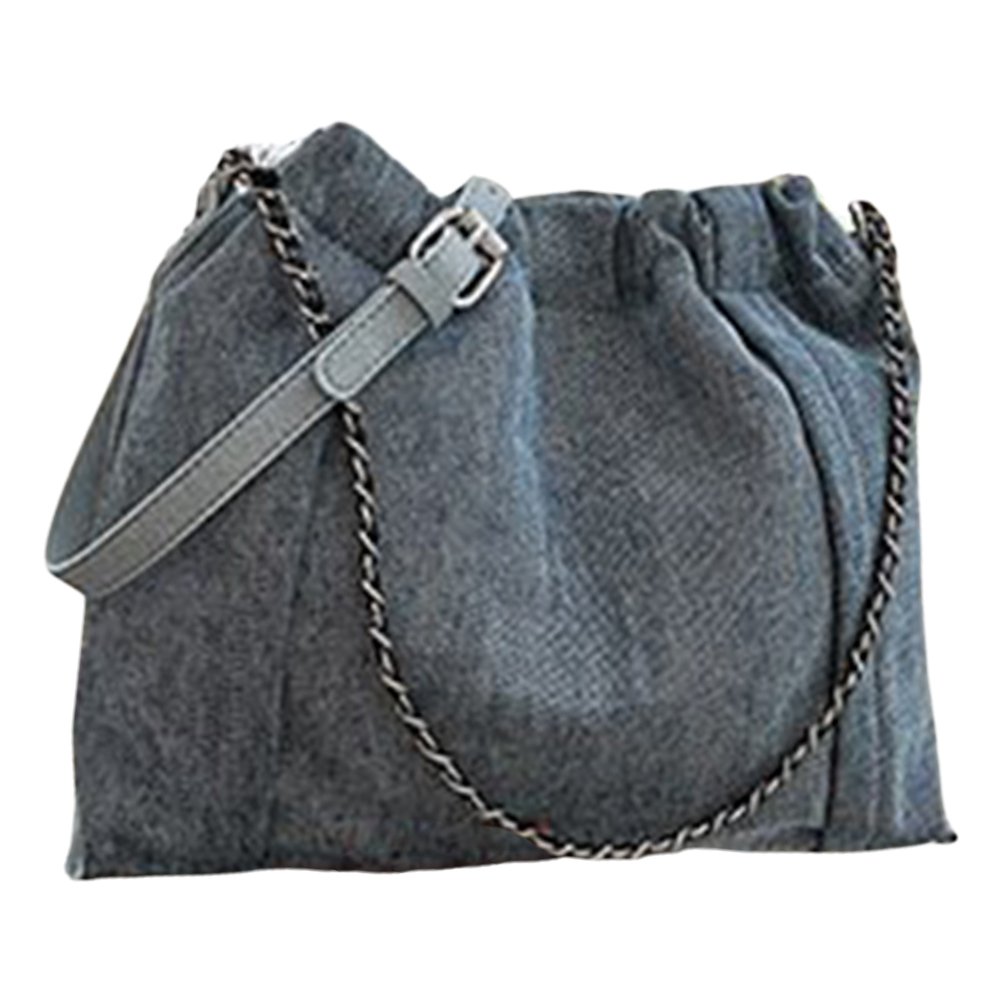 Denim Shoulder Bag Large Capacity Drawstring Trendy Crossbody Bag with Adjustable Strap Fashion Handbag Satchel Purse for Women