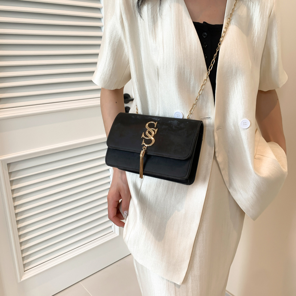 Women PU Flap Shoulder Bag Chic Hobo Bag Large Capacity Fashion Square Handbag Chain Strap with Tassel Decor for Party Vacation