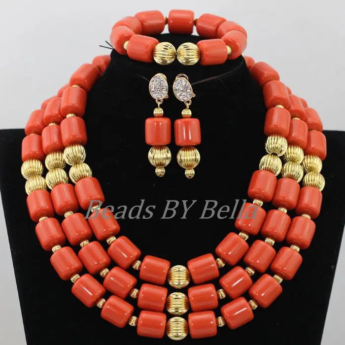 Traditional Nigerian Wedding Artificial Coral Bead Bridal Jewelry Set African Bead Jewelry Necklace Set ABF901 241106