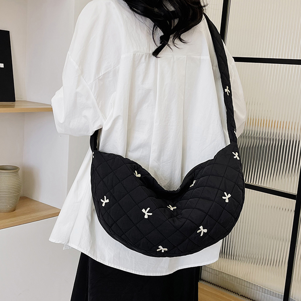 Women Puffer Crossbody Bag Contrast Color Canvas Versatile Satchel Bag Large Capacity Quilted Dumpling Bag Daily Bag for Female