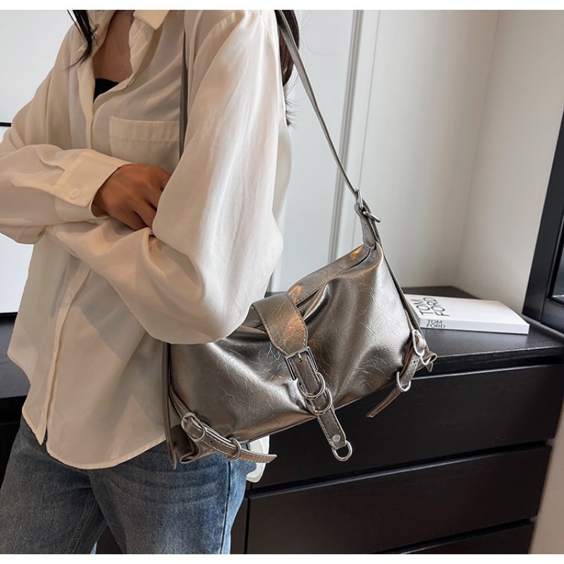 Y2K Korean Fashion Harajuku Girl Fairy Grunge Silver Hand Bag Aesthetic Trendy Purses Crossbody Handbag Shoulder Tote Bags Women