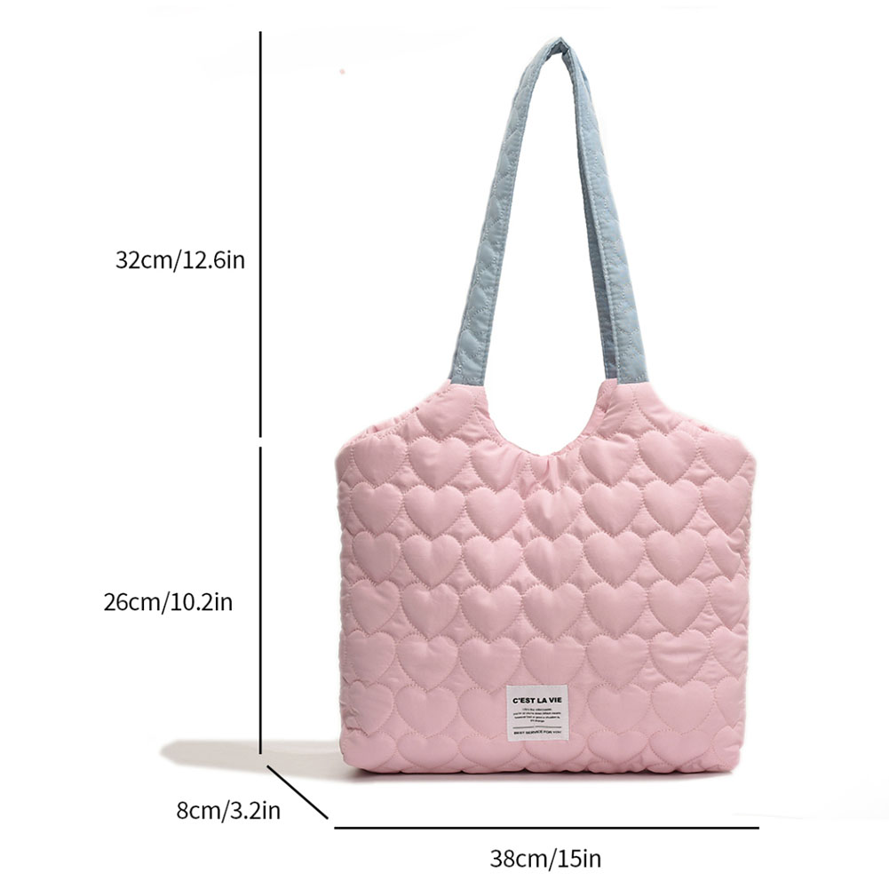 Contrast Color Heart Satchel Purse Quilted Fashion Handbag Large Capacity Casual Shoulder Purse Underarm Bag for Women and Girls