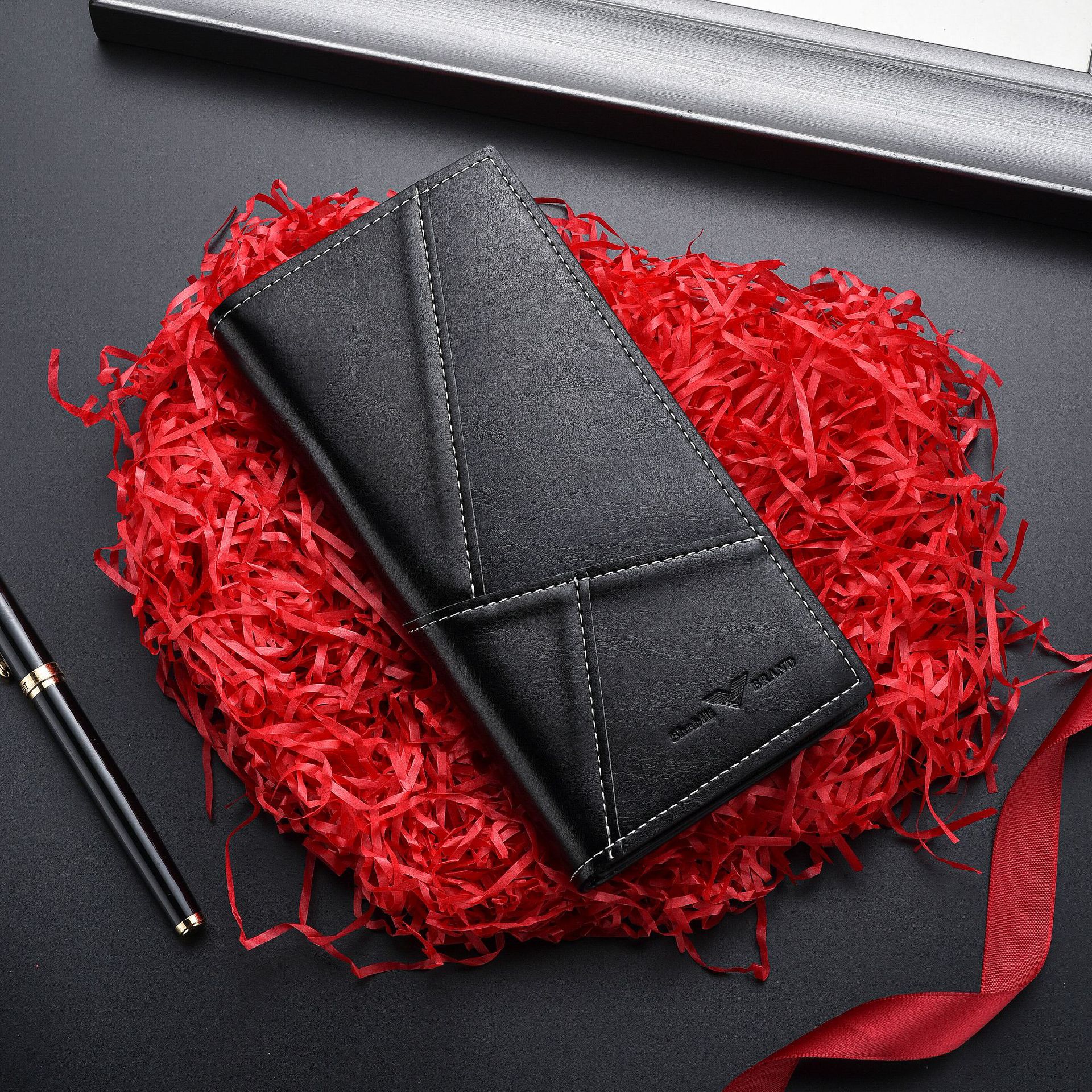 Men's Wallet Soild Color Retro Long Clutch Bag Leather Business Card Holder Coin Purse Money Clip with Jeep Letter Luxury Bag
