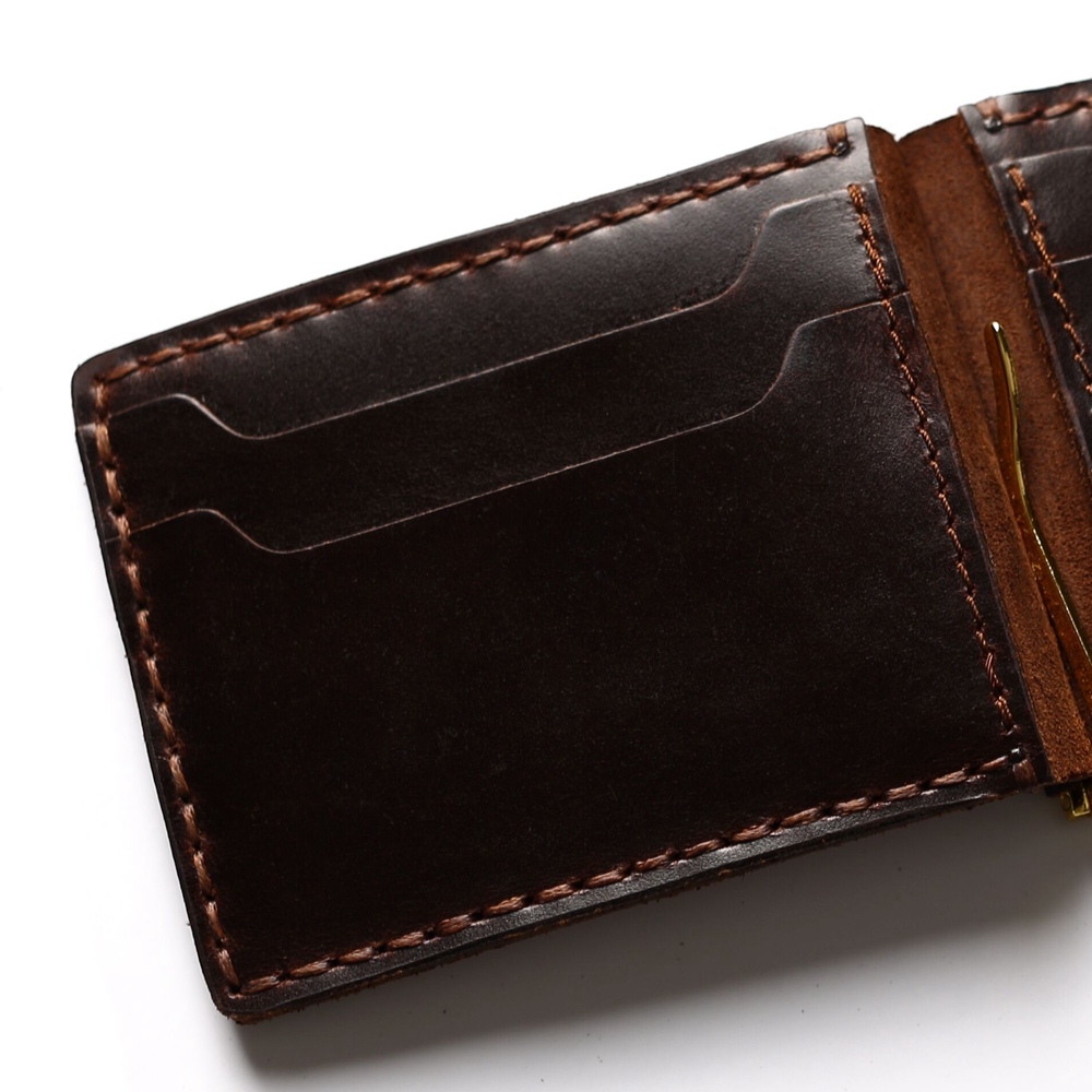 Men's Leather Wallet for Credit Cards and Money Handmade Vintage Genuine Leather Wallet Stainless Steel Spring Money Clip