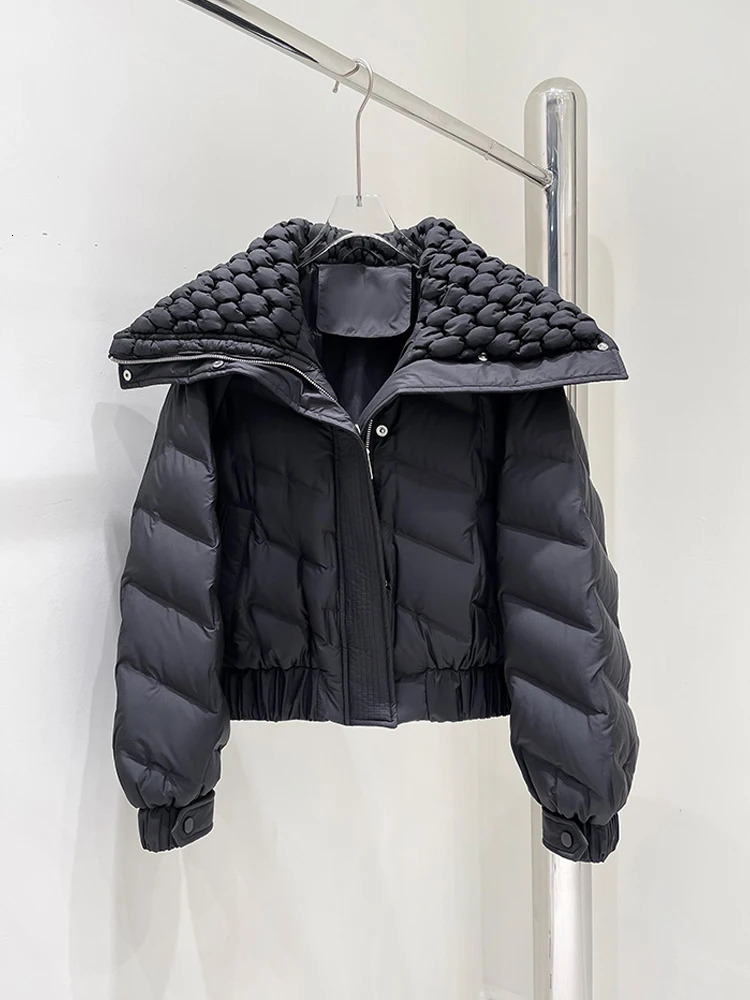 n a large collar down jacket for womens winter fashion oversized short cushioned jacket for womens outerwear elegant brown INKEO DJ062 241107