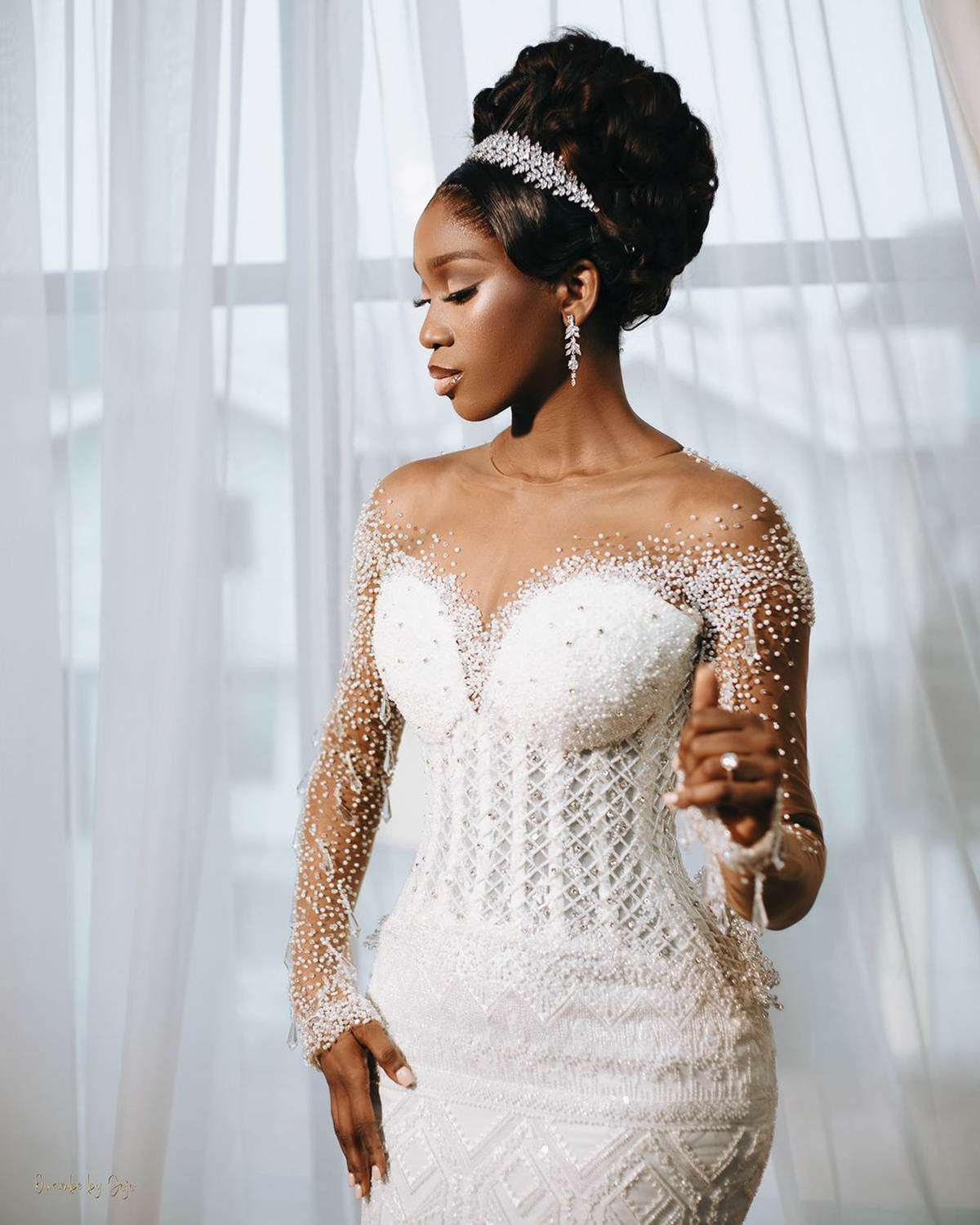 Elegant Wedding Dress Beading Rhinestone Bridal Gowns Detachable Train Long Sleeves Princess Bride Dress Plus Size Custom Made Vestidos De Novia