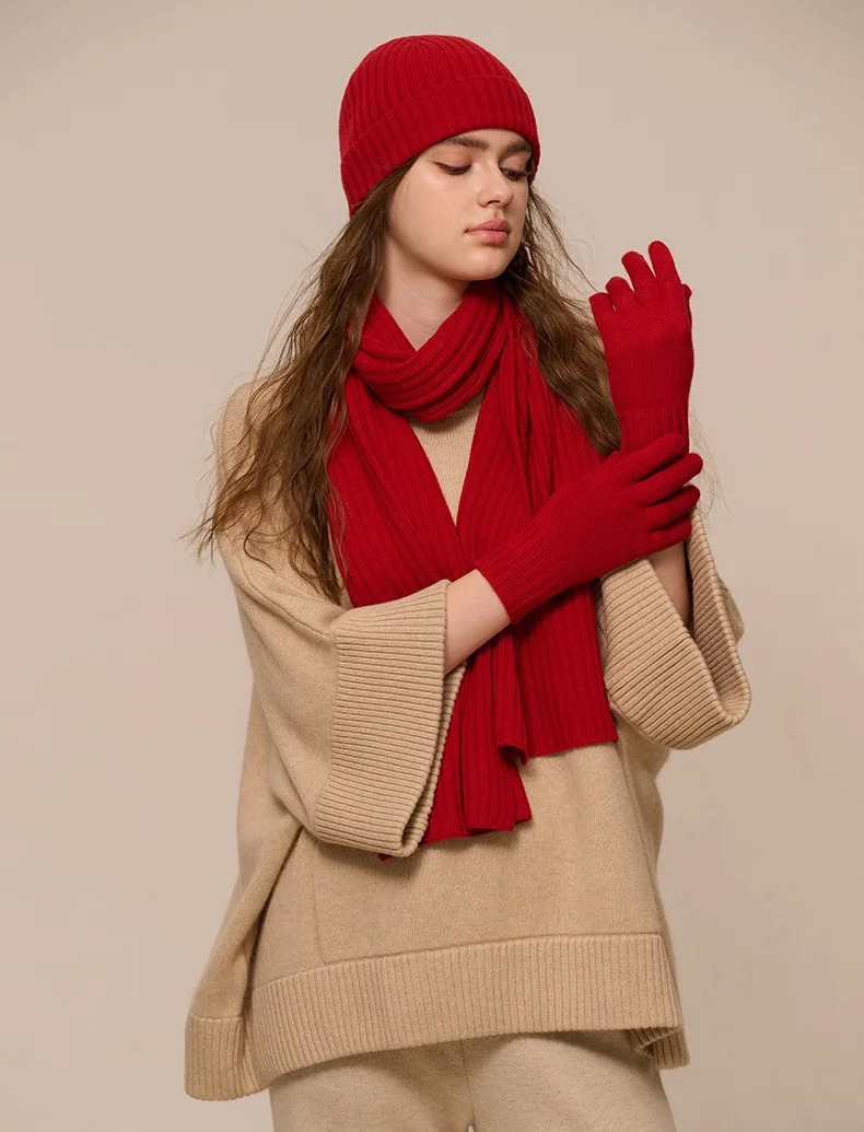 Naizaiga Winter Thick Knitted Wool Scarf Wool Hat Glove Set Solid Color Three Piece Set Mens Winter Thick SN5 Set 241107