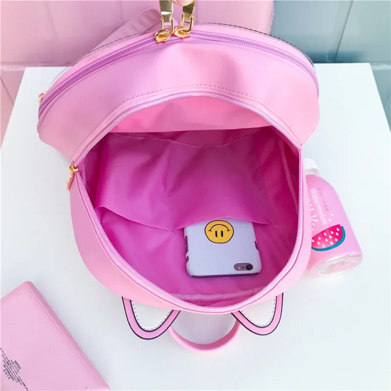 Cute cat ear leather backpack candy color transparent bag womens shoulder bag school teenage girl travel bag Itabag 241107