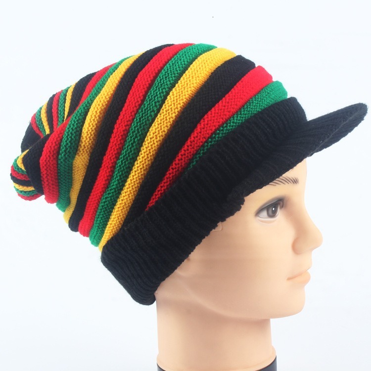 High quality design, men and women warm with and colorful striped long rainbow knit pullover hat