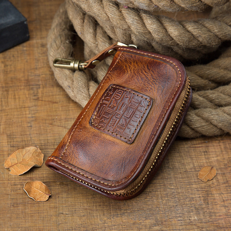Handmade Genuine Leather Key Holder Organizer Cow Leather Car Key Bag Wallet Housekeeper Multifunction Key Case Card