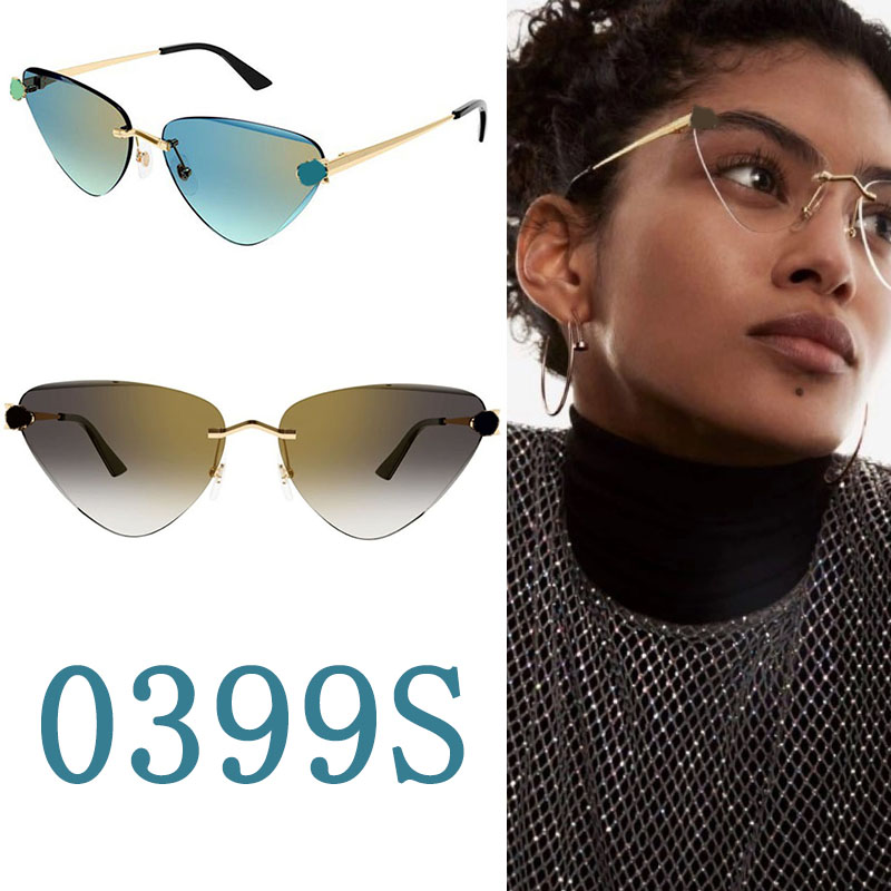 Designer luxury frameless sunglasses for girls fashiona triangular metal frame sunglasses high quality outdoor sunshade glasses with packaging box 0399S