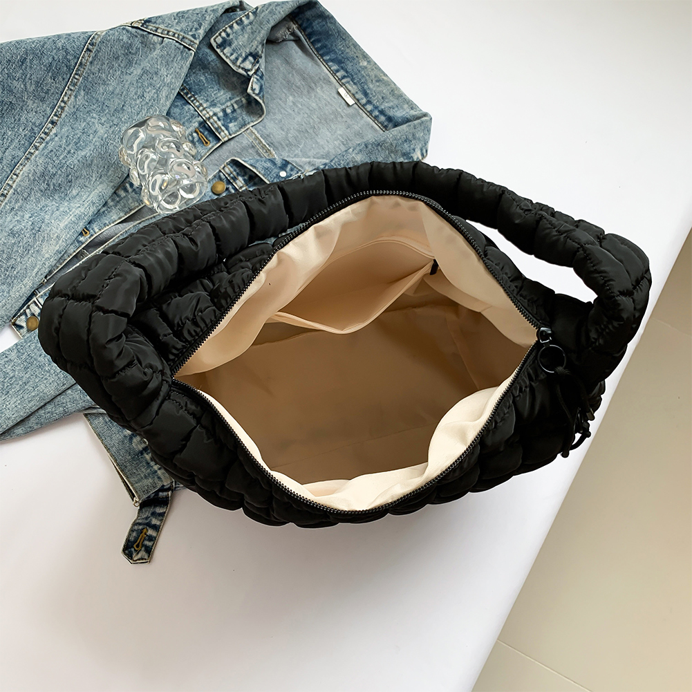 Women Puffer Shoulder Bag Fashion Bubble Bag Large Capacity Puffy Shoulder Bag Solid Color Zip Closure for Outdoor Travel