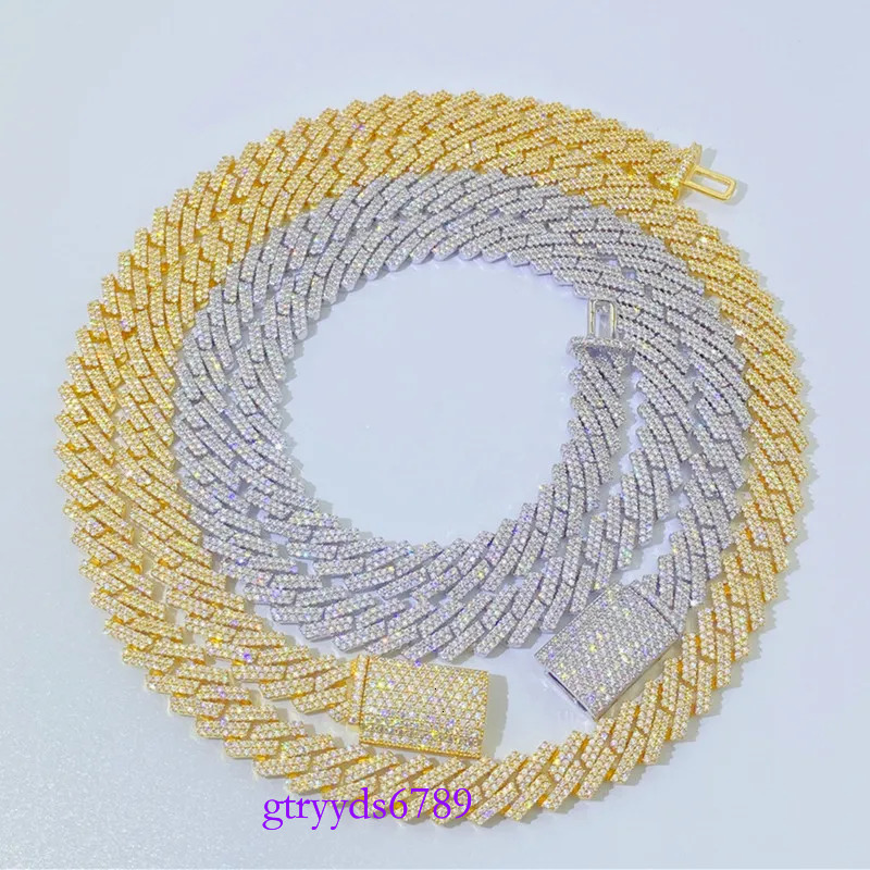 10mm 18-24inch Gold Plated S Sterg Sier Pass Test Moissanite Dia Cuban Chain Necklace Bracelet Jewelry For Men Women Nice Gift