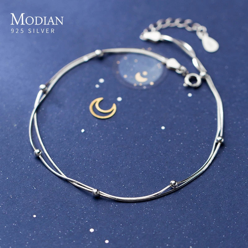 Modian high-quality double-layer snake chain anklet suitable for women with heart-shaped lobster buckle suitable for beads charming anklet exquisite j