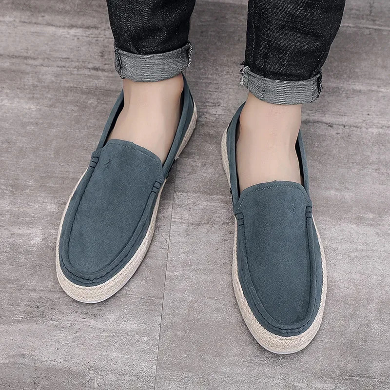 Men Loafers Shoes Summer Shoes Man Fashion Canvas Footwear Soft Flat Comfy Flock Suede Leather Men Casual Vulcanized Shoe 241106