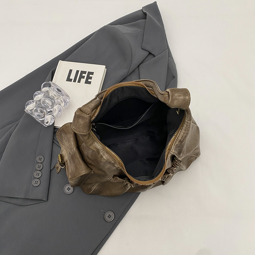 Women Vintage Underarm Bag PU Leather Luxury Armpit Purse Zipper Closure Simple Shoulder Purse Girls Outdoor Daily Bag
