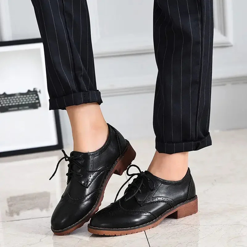 Soft Leather Brown Oxford Shoes Womens Brogue Derby Lace Casual Shoes Sports Shoes Work Party 241106