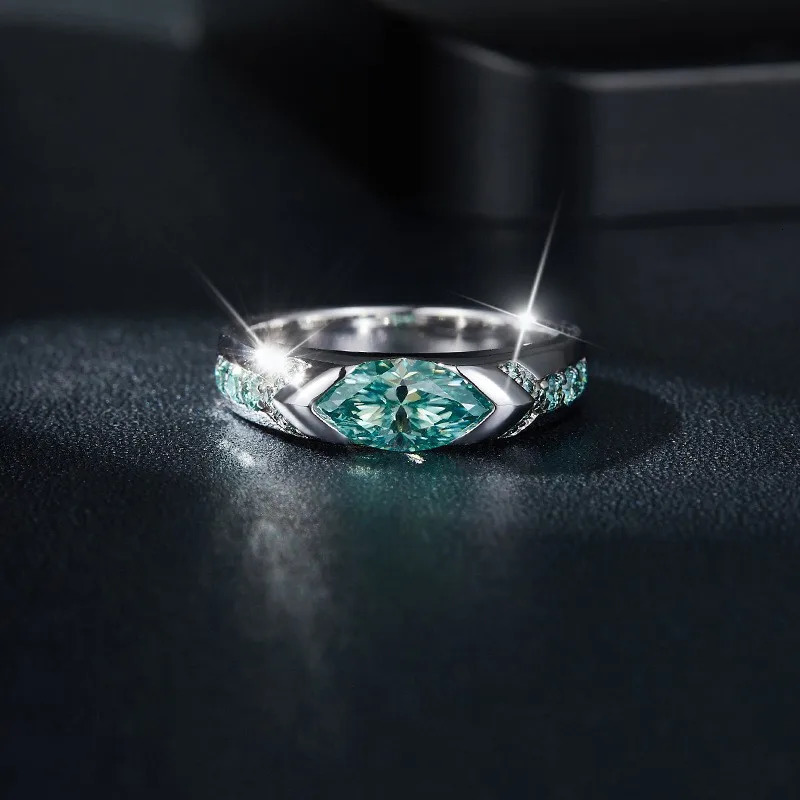 ring 1.0CT VVS1 lake blue marquis shaped S925 silver ring 241106