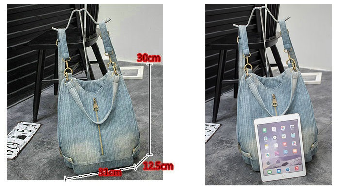Washed Denim Women backpack Big Jean multifunctional backpack female shoulder bag Casual Travel Bags Rucksack blue Mochila Bols