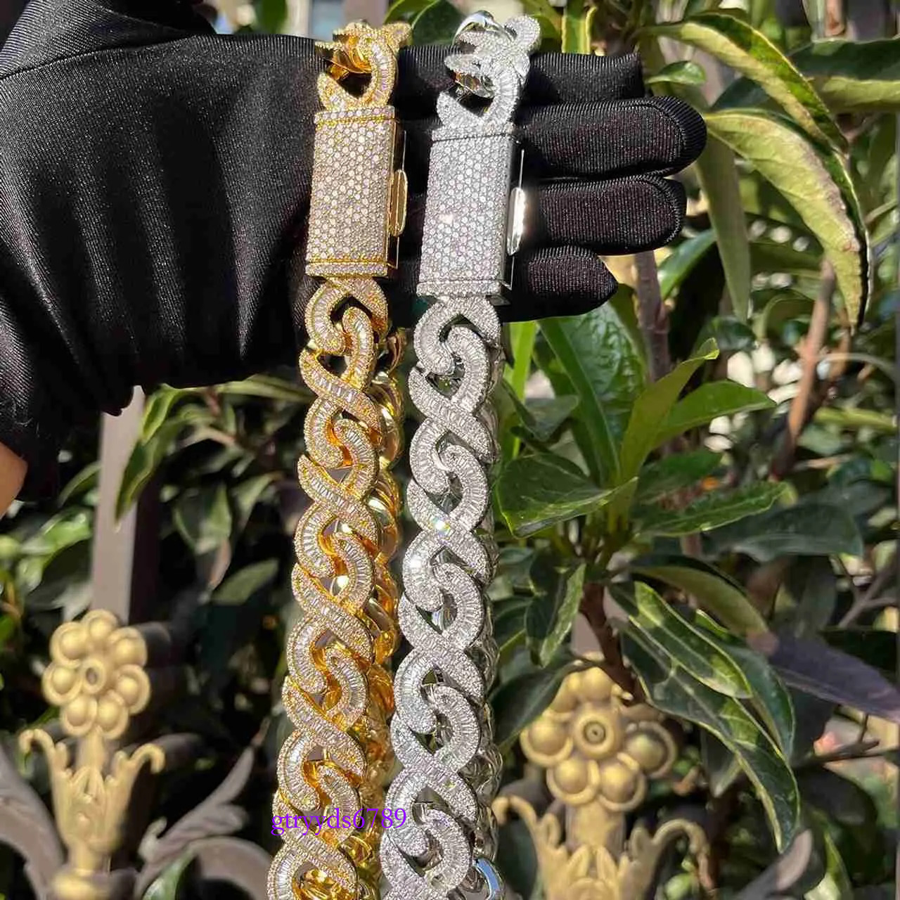 Men 12mm Wide k Sier Iced Out Baguette Cut Moissanite Hip Hop Custom Cuban Necklace